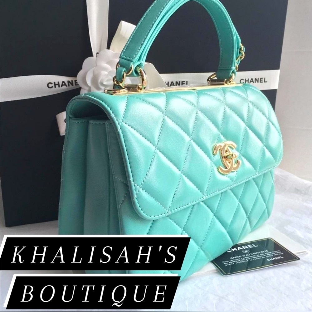 BNIB! Ultra Rare! Authentic Chanel Trendy CC 21S Tiffany Blue GHW FULLSET - Picture 8 of 15